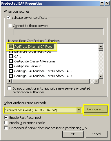 Once in the Protected EAP properties, check the 'AddTrust External CA Root' box.